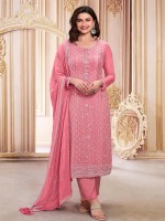 Pastel Pink Faux Georgette Designer Salwar Kameez